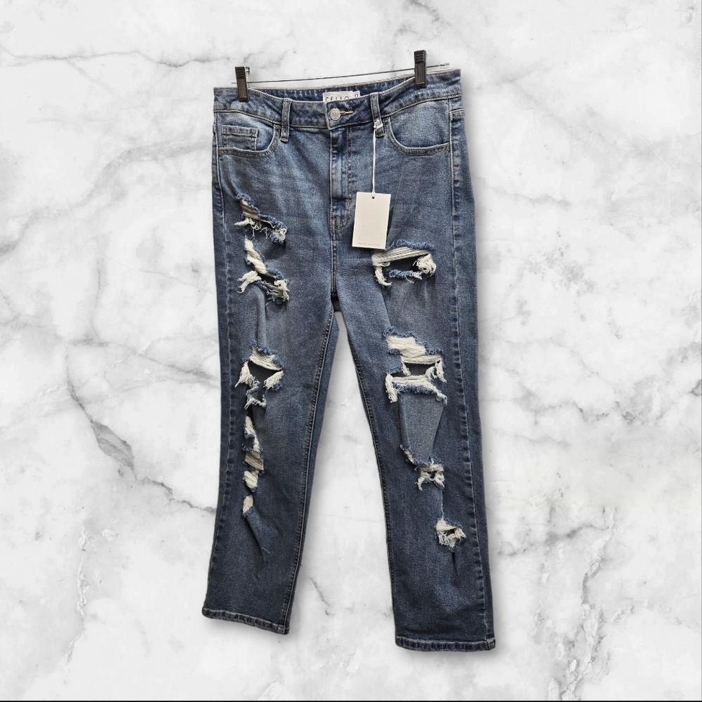 Cello‎ Distressed Women's High Rise Straight Light Blue Jeans Size 11 NWT